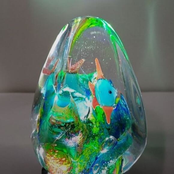 Vintage Murano Paperweight Ocean Fish Coral Reef Handblown Art Glass Sea Aquatic - Picture 5 of 12